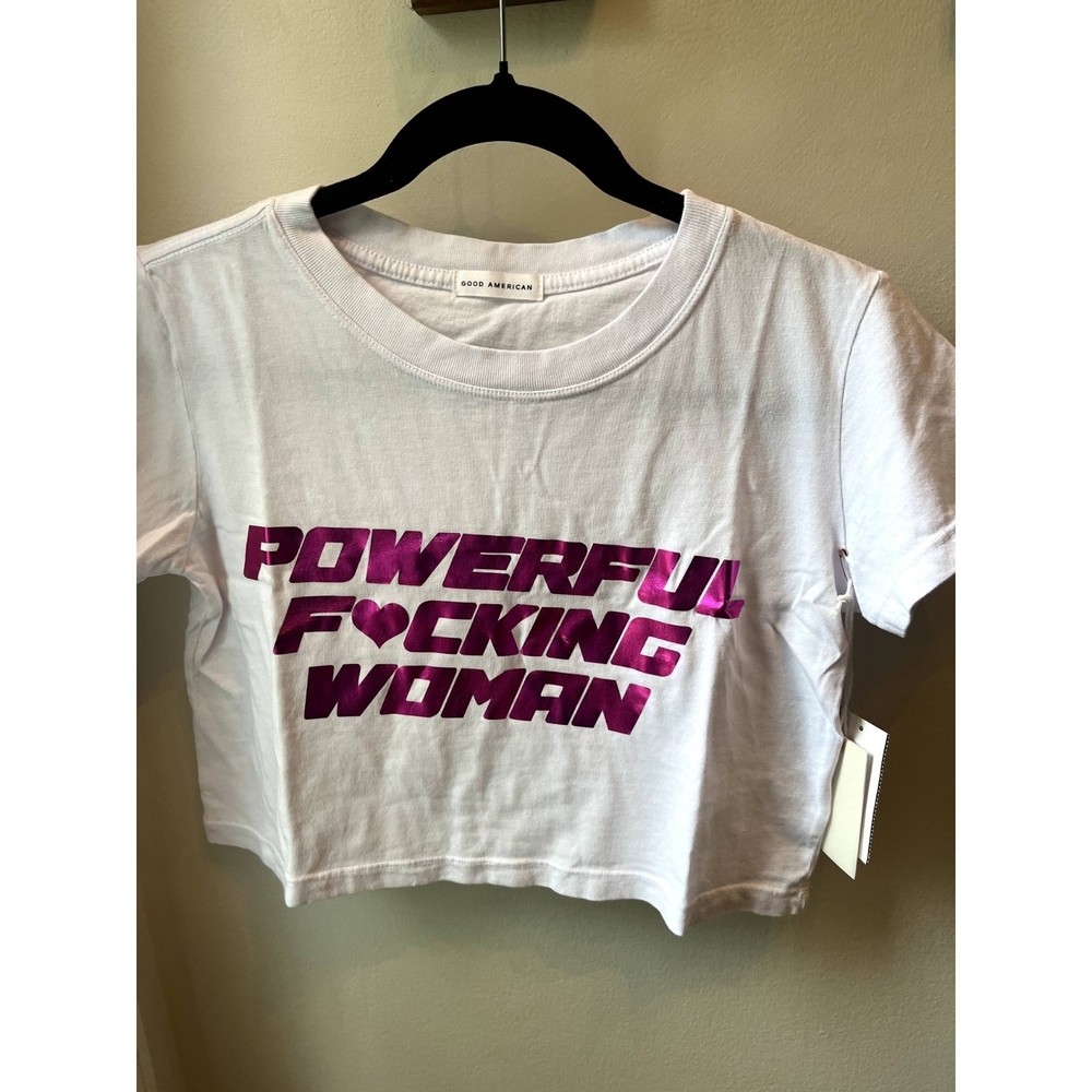 Good American Powerful Woman 100% Cotton Cropped Tee